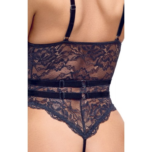 Body crotchless nero con reggicalze e...