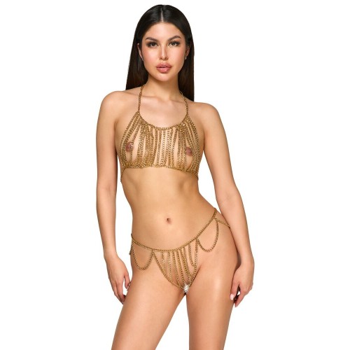 Bikini a catena color oro di con top...
