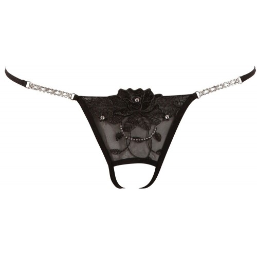 Tanga Nero con ricami e pietre strass...