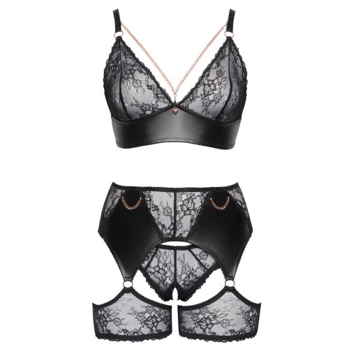 Set reggicalze nero con reggiseno,...