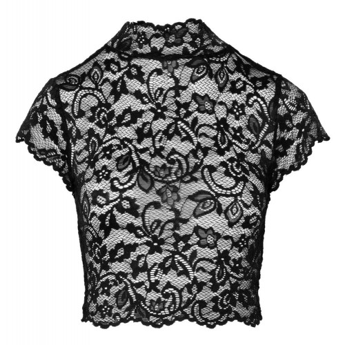 Top corto in pizzo floreale con collo...