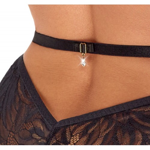 Body in pizzo decorato con pietre e...