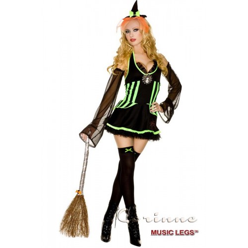 costume da strega nero/verde 4pz M/L