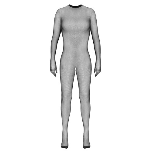 Catsuit nera crotchless in rete fine...