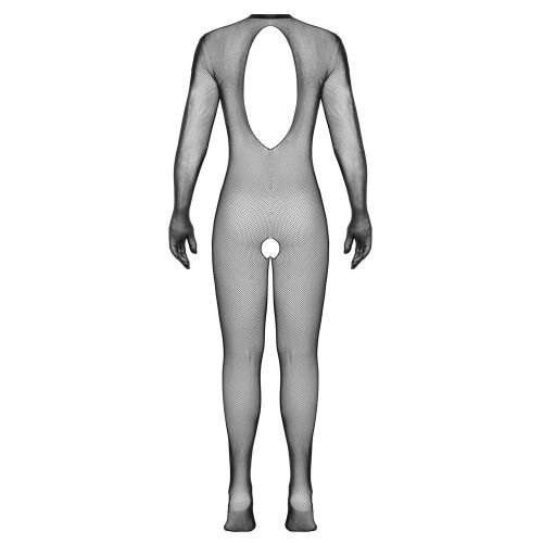 Catsuit nera crotchless in rete fine...