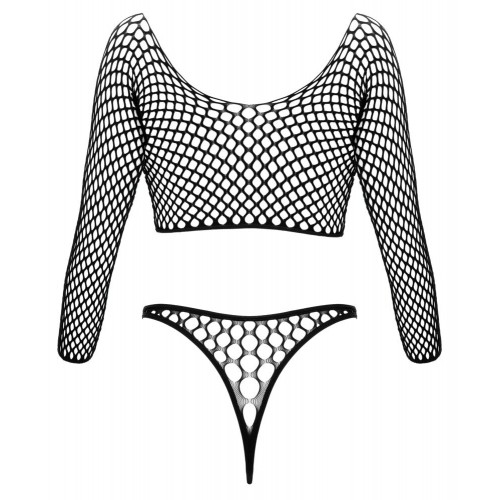 Body nero a rete con maglie larghe S-L