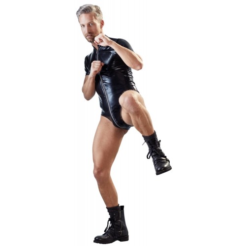 Body Wetlook con maniche corte e...